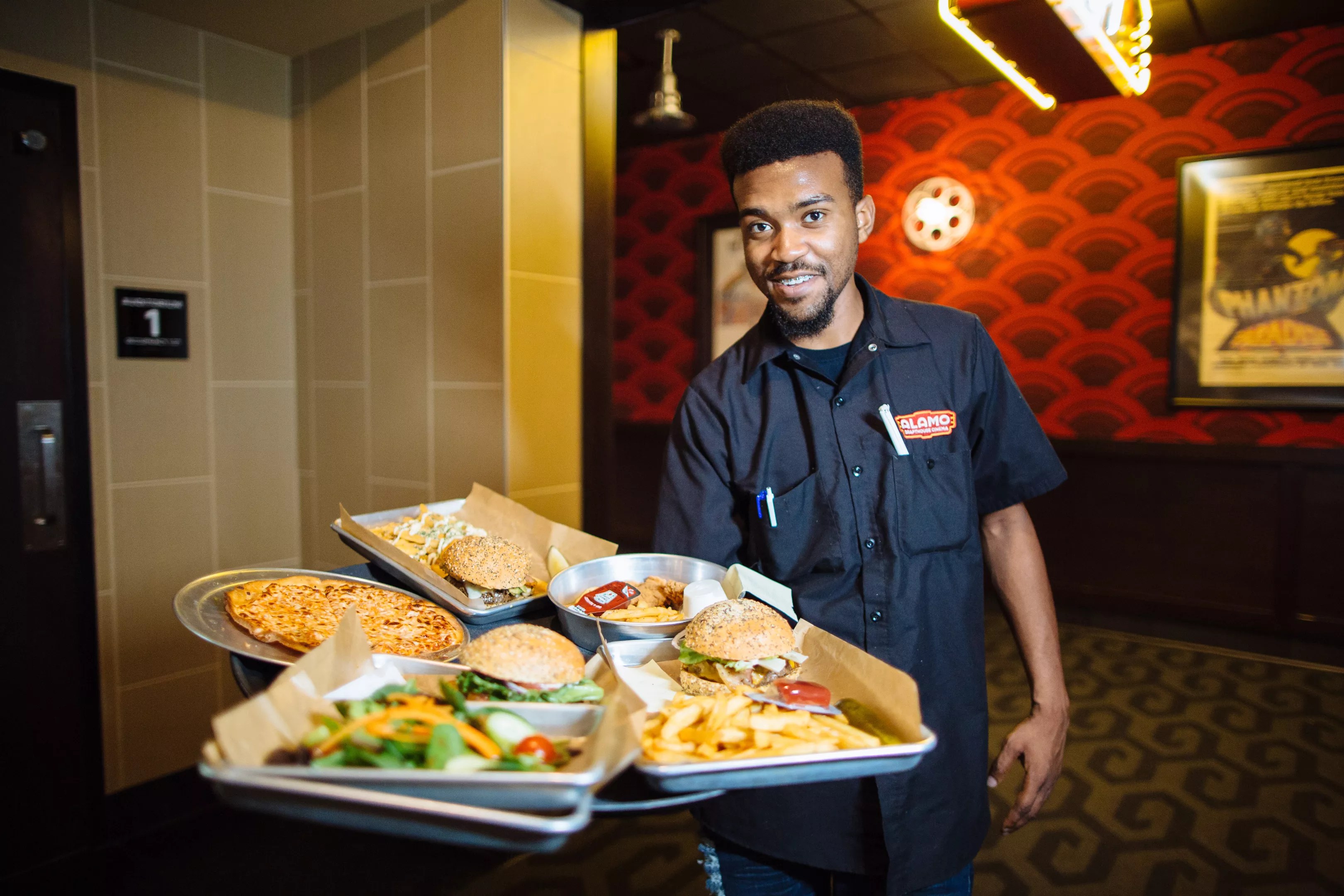 the alamo drafthouse servees a full menu of mostly handheld foods