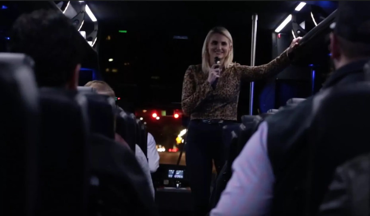 Comedian Gretchen Young Hosts a Comedy Show on a Moving Bus