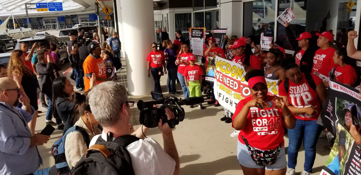 McDonald’s Workers Rally Outside Shareholders Meeting at DFW