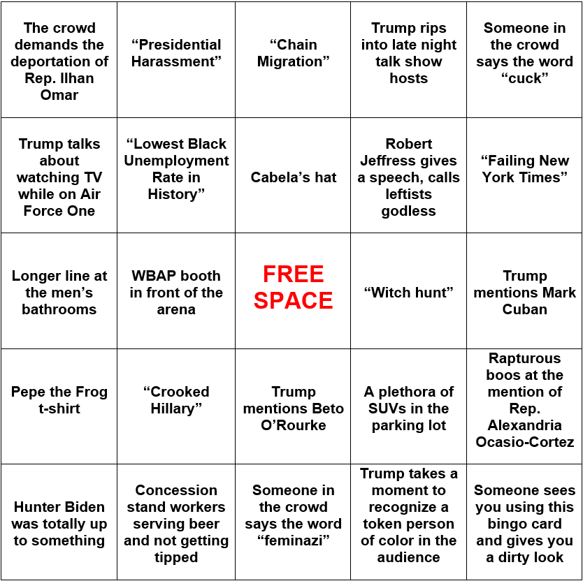 Trump Will Host a Dallas Rally on Oct. 17, So We Made a Bingo Card for the Occasion