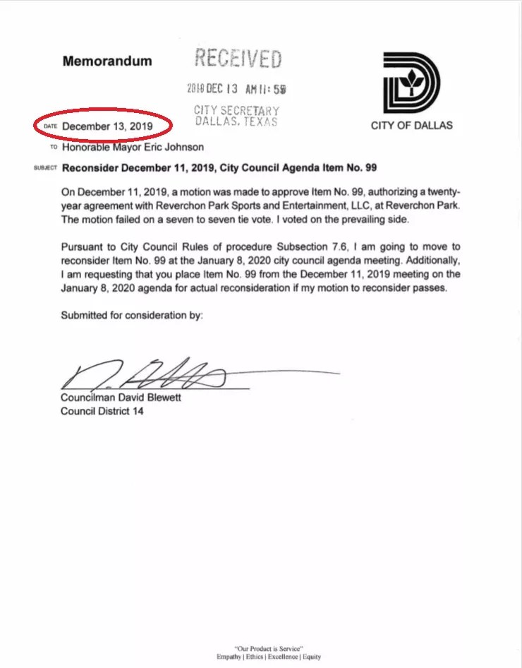 Blewett Filed Memo for Revote on Reverchon, Forgot to Tell Us