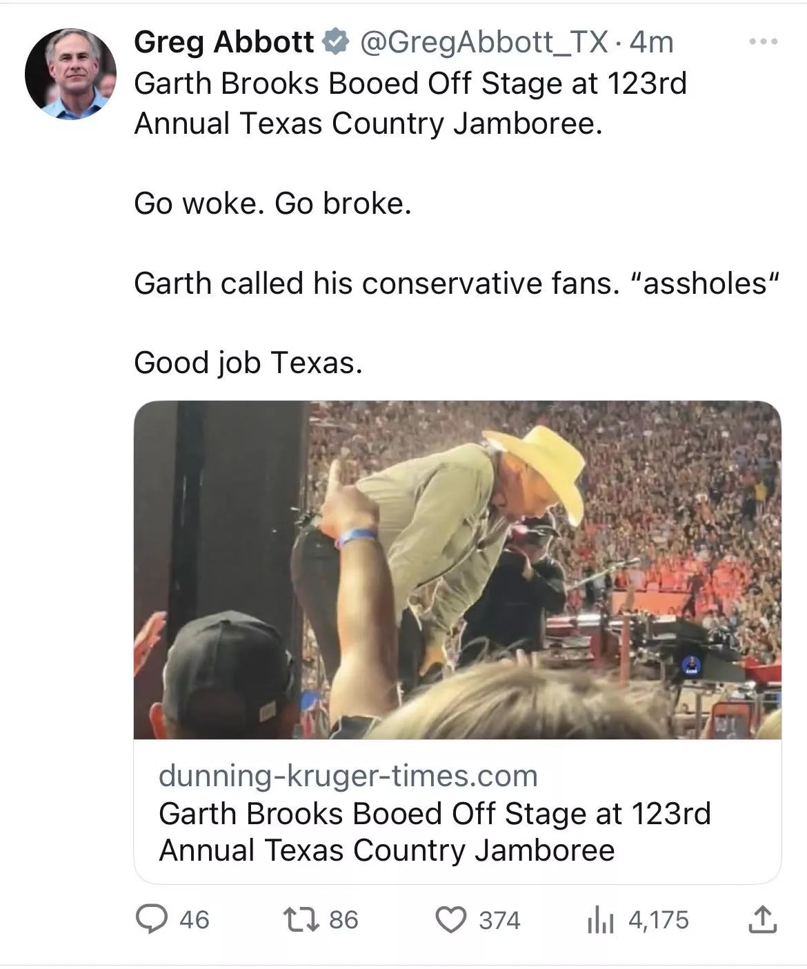 Greg Abbott Tweeted the Fakest Story About Garth Brooks
