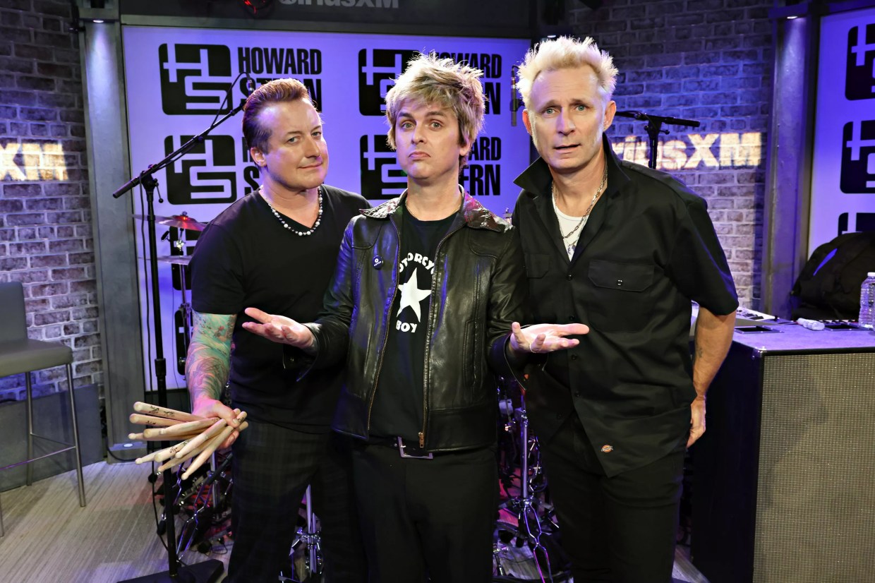 Tré Cool, Billie Joe Armstrong and Mike Dirnt of Green Day visit SiriusXM's 'The Howard Stern Show' at SiriusXM Studio on January 17, 2024, in New York City.