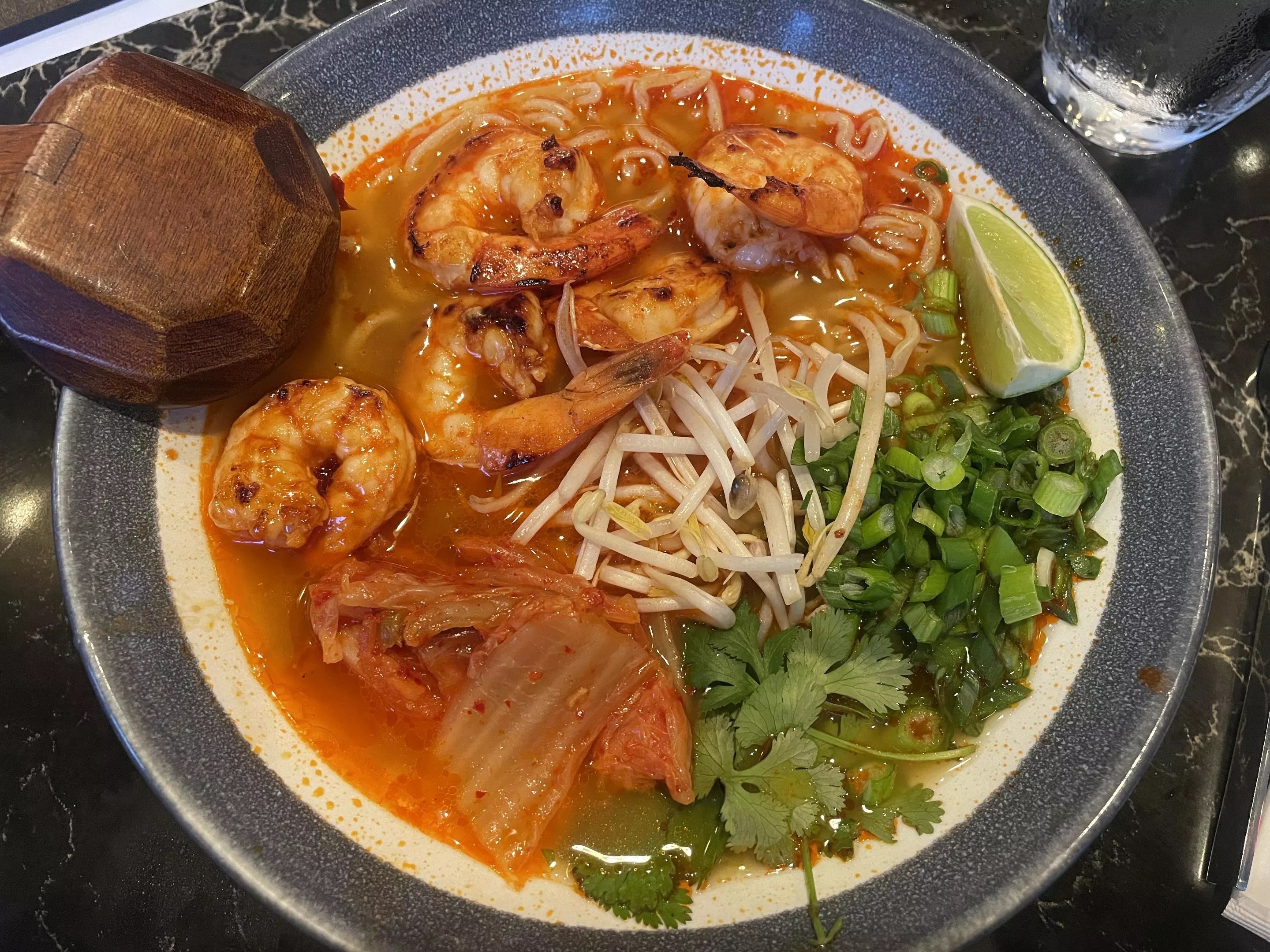 The chili shrimp and kimchi ramen at Wagamama.