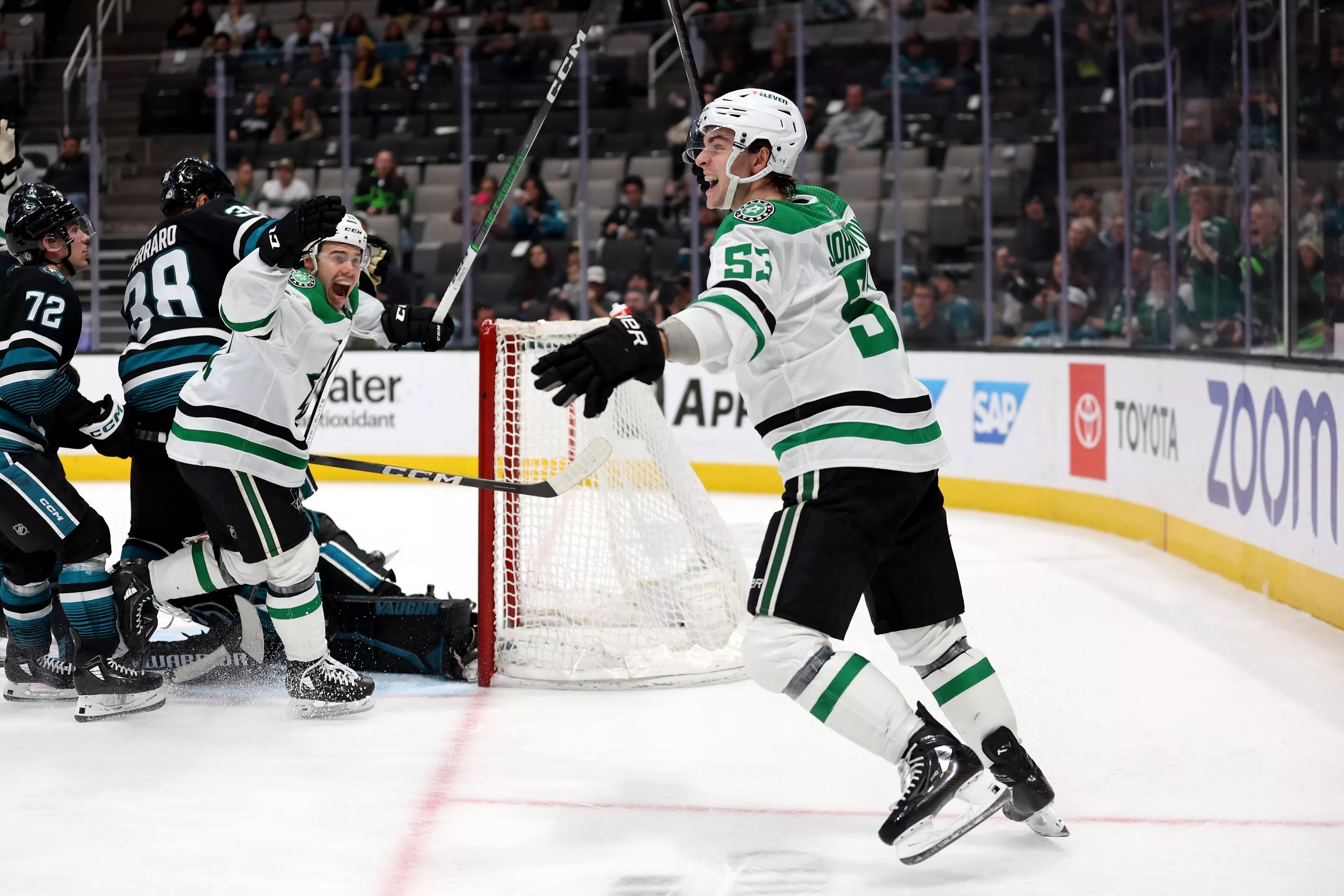 Wyatt Johnston and Logan Stankoven of the Dallas Stars.