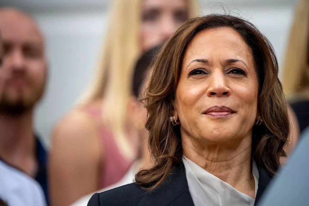 Kamala Harris attending an NCAA championship teams celebration on the South Lawn of the White House on July 22.