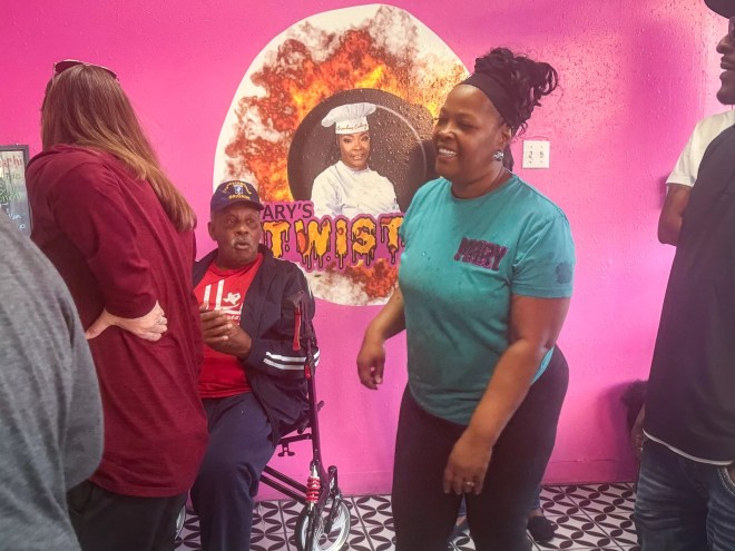 Mary Dudley and customers at Mary's Twisted